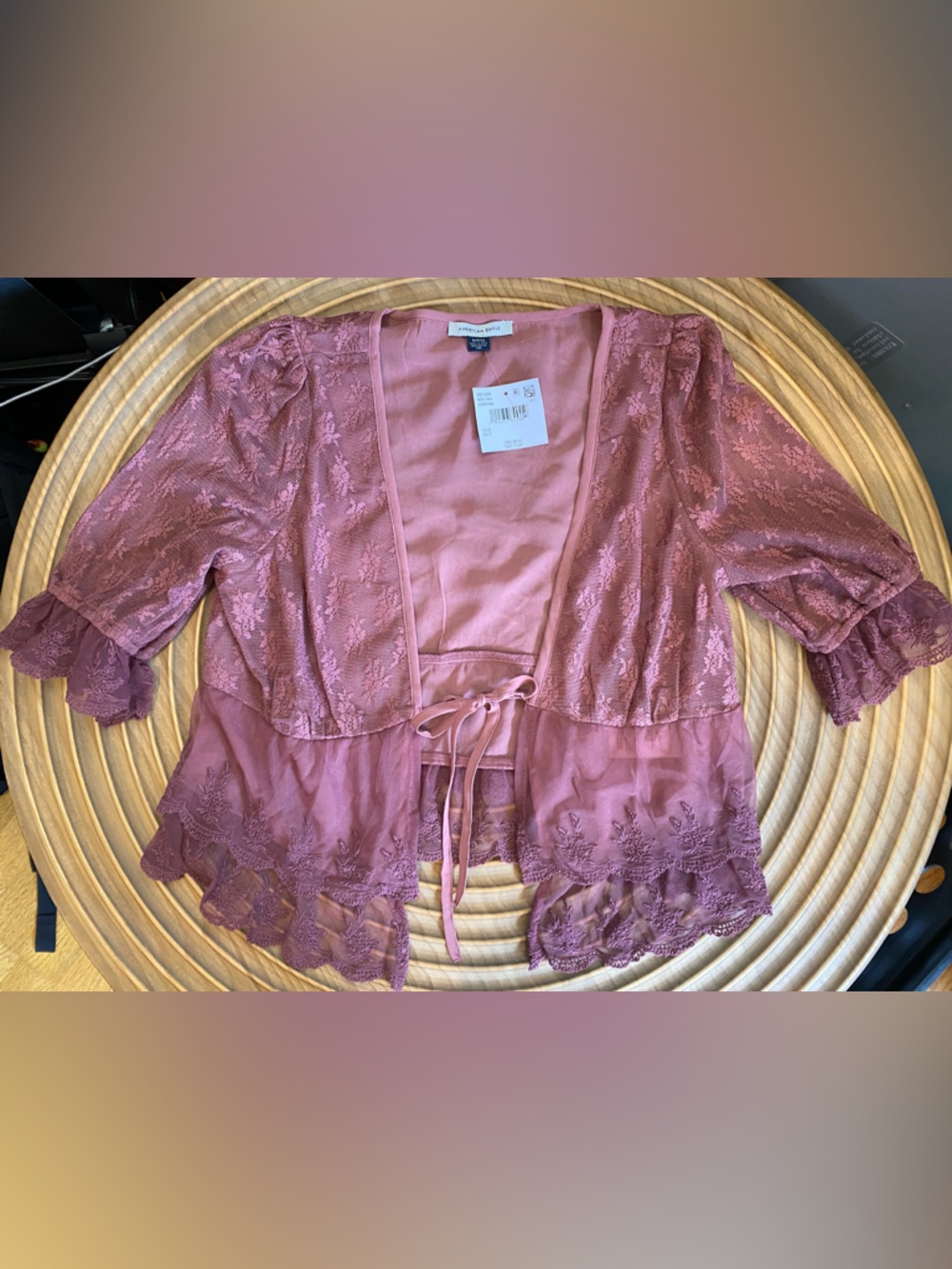 American Eagle Outfitters Lace-Trim Open Cardigan - Rose